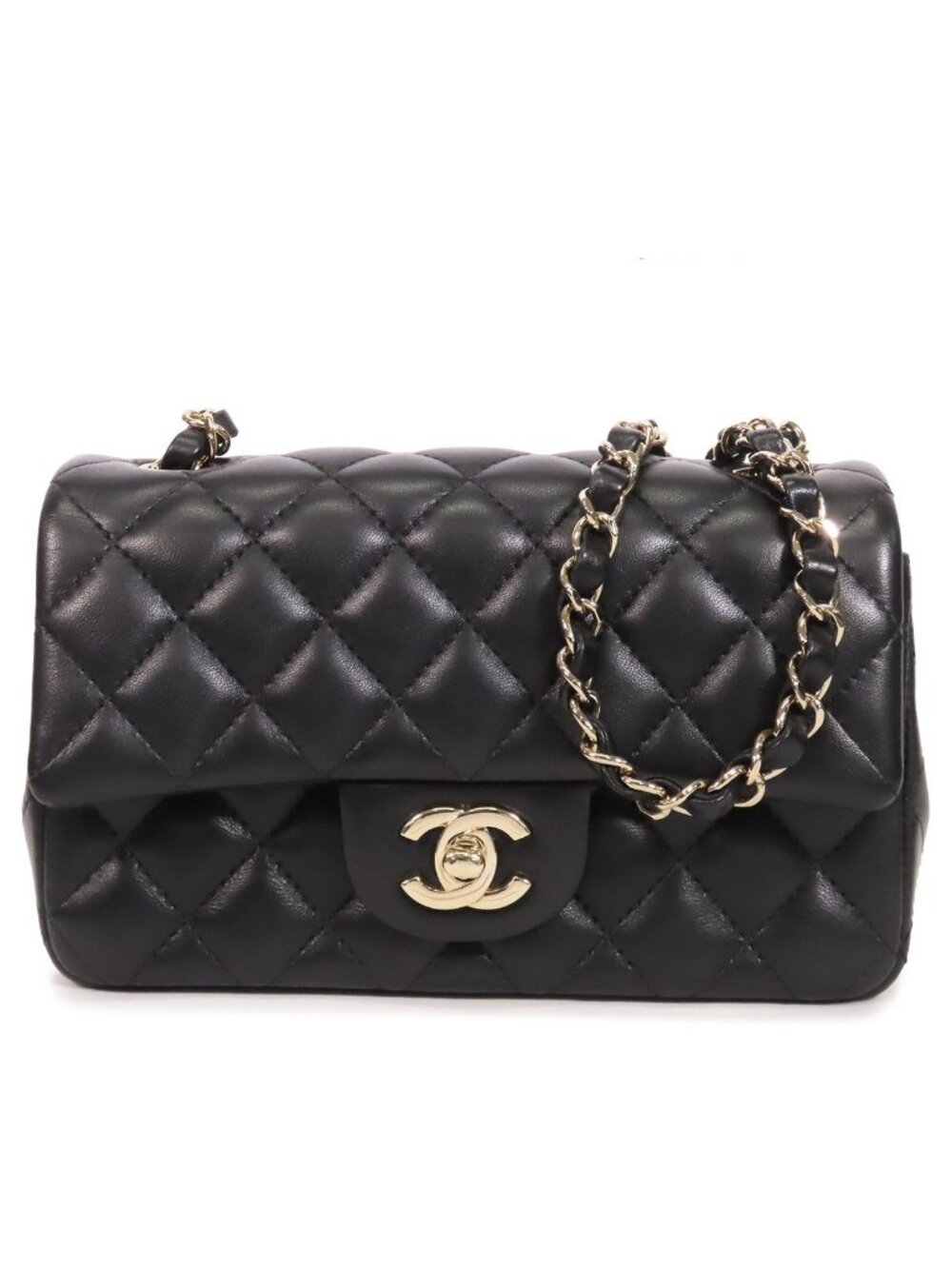 Chanel Chain Black Gold Lambskin Quilted Mini Single Flap Shoulder Bag